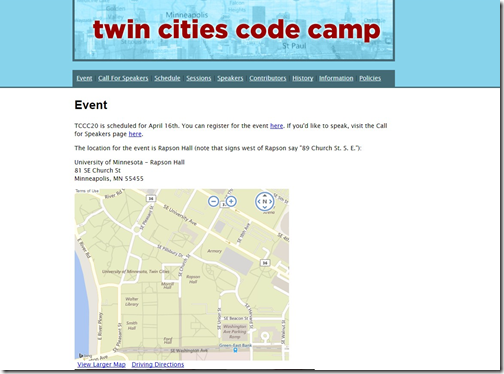 Screenshot of old Code Camp website